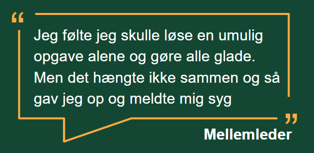 Mellemledercitat: "Jeg følte jeg skulle løse en umulig opgave alen og gøre alle glade. Men det hængte ikke sammen og så gav jeg op og meldte mig syg"